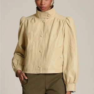 Faux Leather Puff Sleeve Jacket